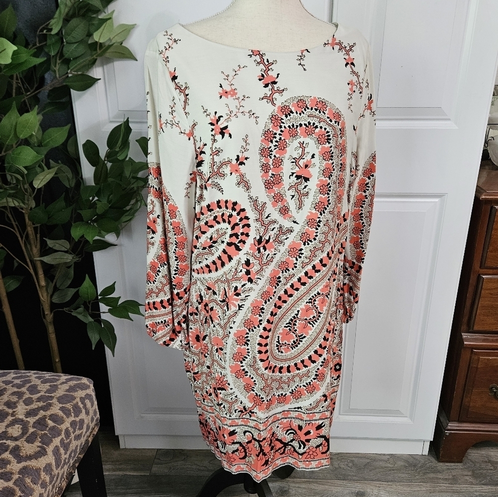 Floral Paisley Print Dress Beige, Peach, Coral